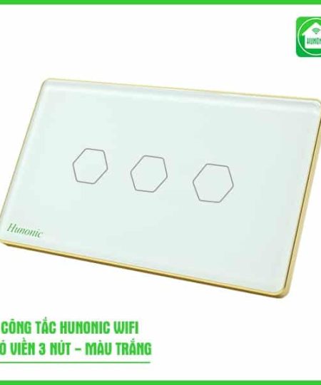 Công Tắc Cảm Ứng Wifi Hunonic HCN Viền Vàng 3 Nút Trắng/Đen