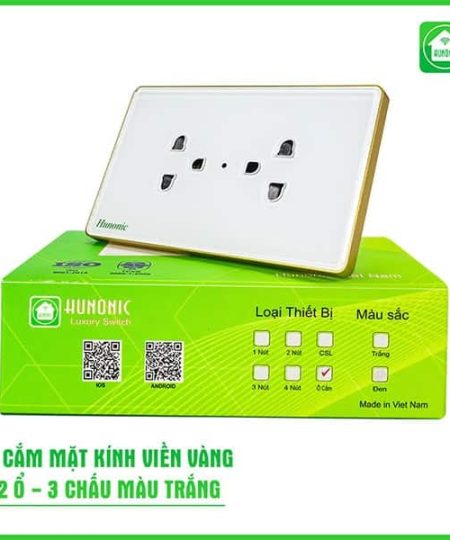 Ổ Cắm Thông Minh Mặt Kính Có Tiếp Địa, Viền Vàng Trắng/Đen