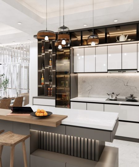 HỆ TỦ BẾP CÁNH KÍNH MẪU 3