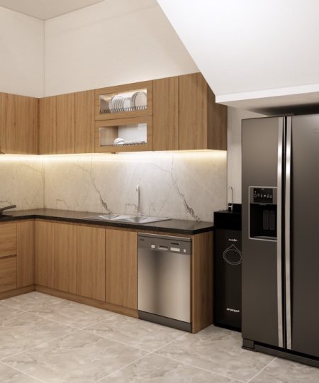 HỆ TỦ BẾP CÁNH MDF PHỦ MELAMINE MẪU 6