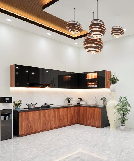 HỆ TỦ BẾP CÁNH MDF PHỦ MELAMINE MẪU 1