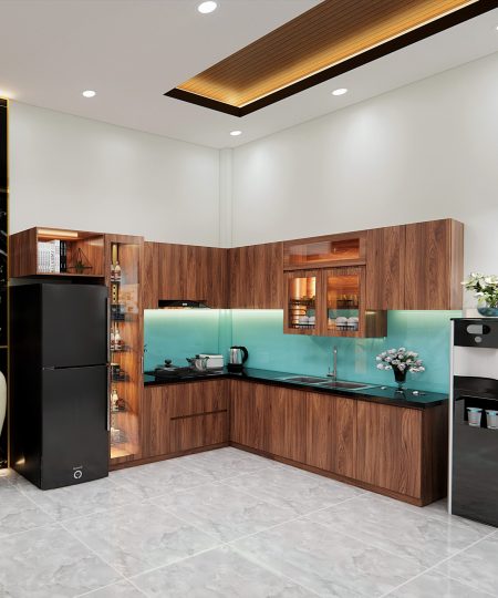 HỆ TỦ BẾP CÁNH MDF PHỦ MELAMINE MẪU 2