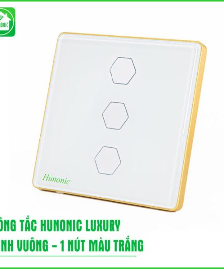 Công Tắc Hunonic Luxury HV Viền Vàng 3 Nút Trắng/Đen