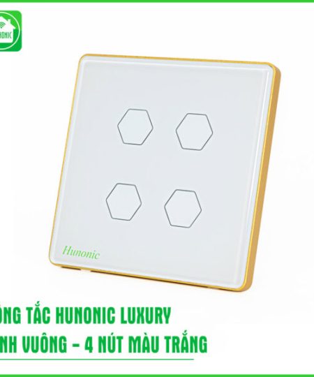 Công Tắc Hunonic Luxury HV Viền Vàng 4 Nút Trắng/Đen