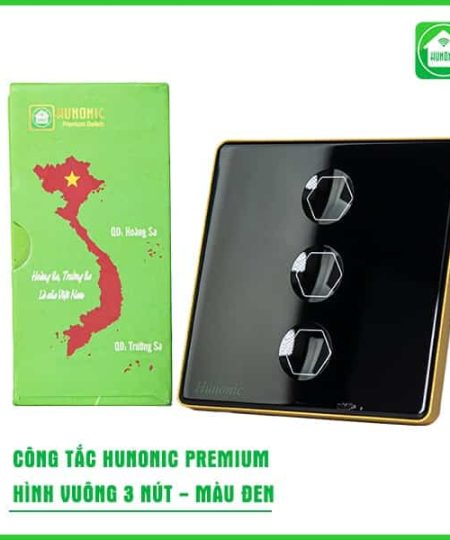 Công Tắc Hunonic Premium HV Viền Vàng 3 Nút