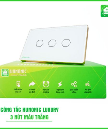 Công Tắc Hunonic Luxury HCN Viền Vàng 3 Nút Trắng/Đen
