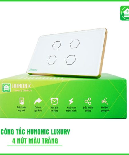 Công Tắc Hunonic Luxury HCN Viền Vàng 4 Nút Trắng/Đen