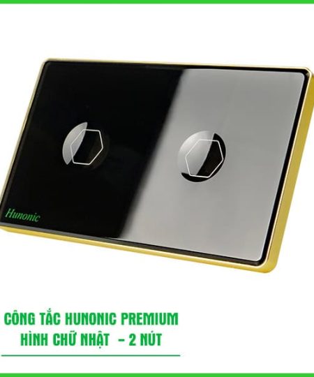 Công Tắc Hunonic Premium HCN Viền Vàng 2 Nút