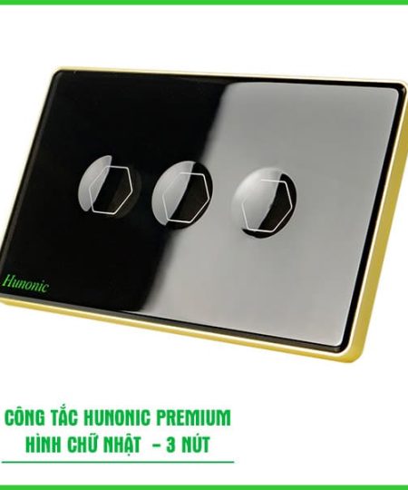 Công Tắc Hunonic Premium HCN Viền Vàng 3 Nút
