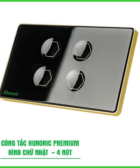 Công Tắc Hunonic Premium HCN Viền Vàng 4 Nút