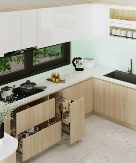HỆ TỦ BẾP CÁNH ACRYLIC MẪU 18
