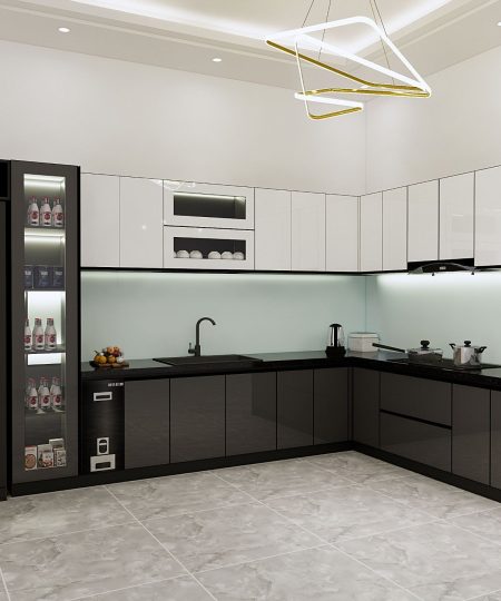 HỆ TỦ BẾP CÁNH ACRYLIC MẪU CHỮ L TỔNG HỢP