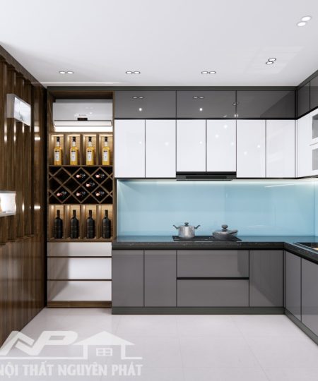 HỆ TỦ BẾP CÁNH KÍNH MẪU 12