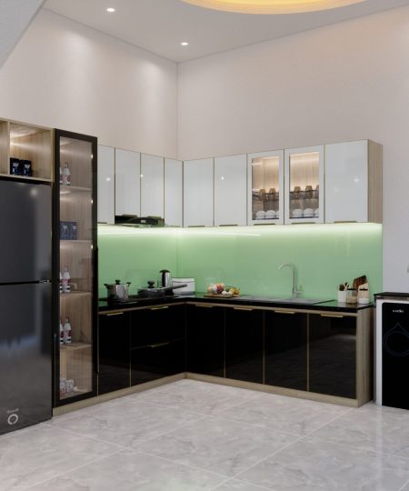 HỆ TỦ BẾP CÁNH KÍNH MẪU 10