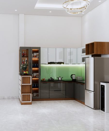 HỆ TỦ BẾP CÁNH KÍNH MẪU 11