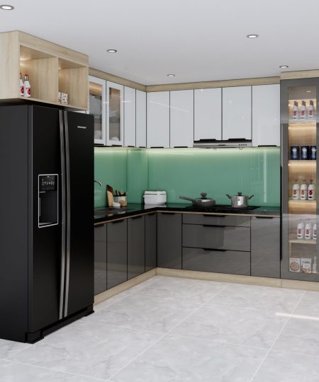 HỆ TỦ BẾP CÁNH KÍNH MẪU 13