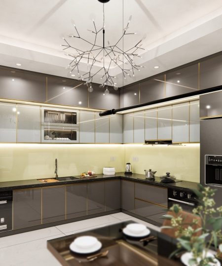 HỆ TỦ BẾP CÁNH KÍNH MẪU 18