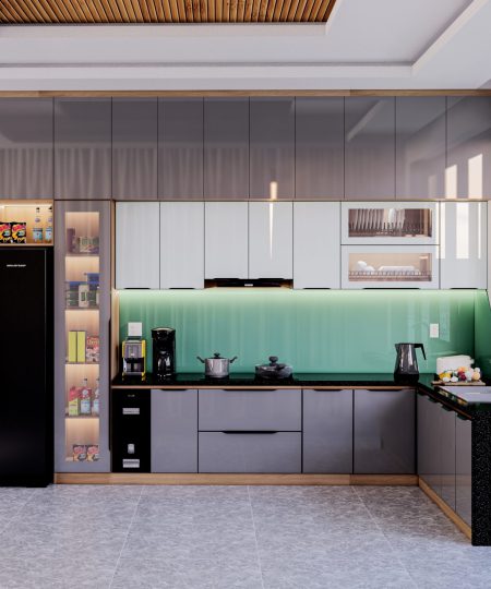 HỆ TỦ BẾP CÁNH KÍNH MẪU 22