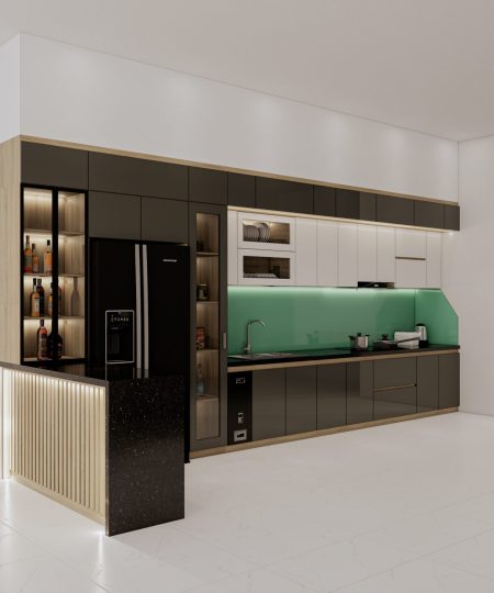 HỆ TỦ BẾP CÁNH KÍNH MẪU 25
