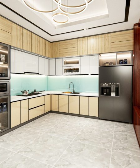 HỆ TỦ BẾP CÁNH KÍNH MẪU 7