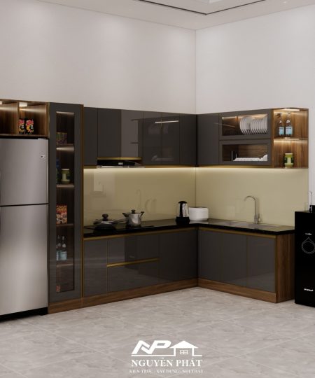 HỆ TỦ BẾP CÁNH KÍNH MÀU ĐEN TỔNG HỢP